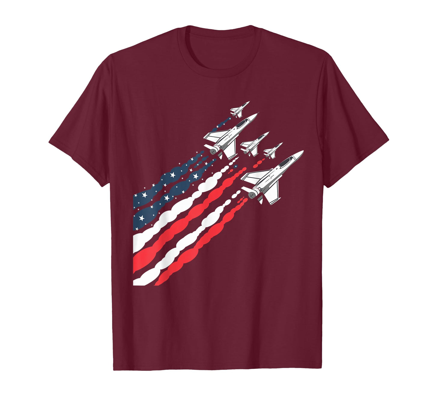 Patriotic Fighter Jet Airplane American Flag Vintage T-Shirt for Women Girls Kids Men