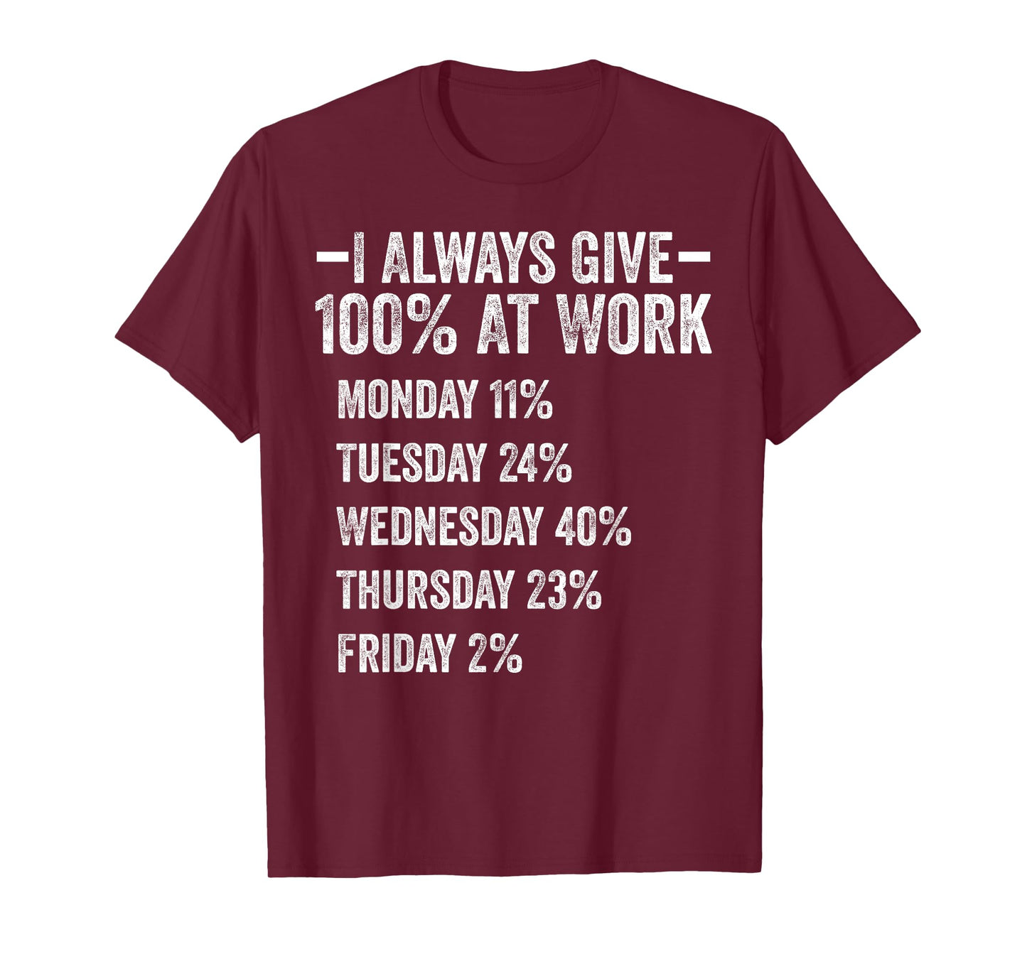 I Always Give 100% at Work Funny Work Quotes Humor Sarcastic T-Shirt