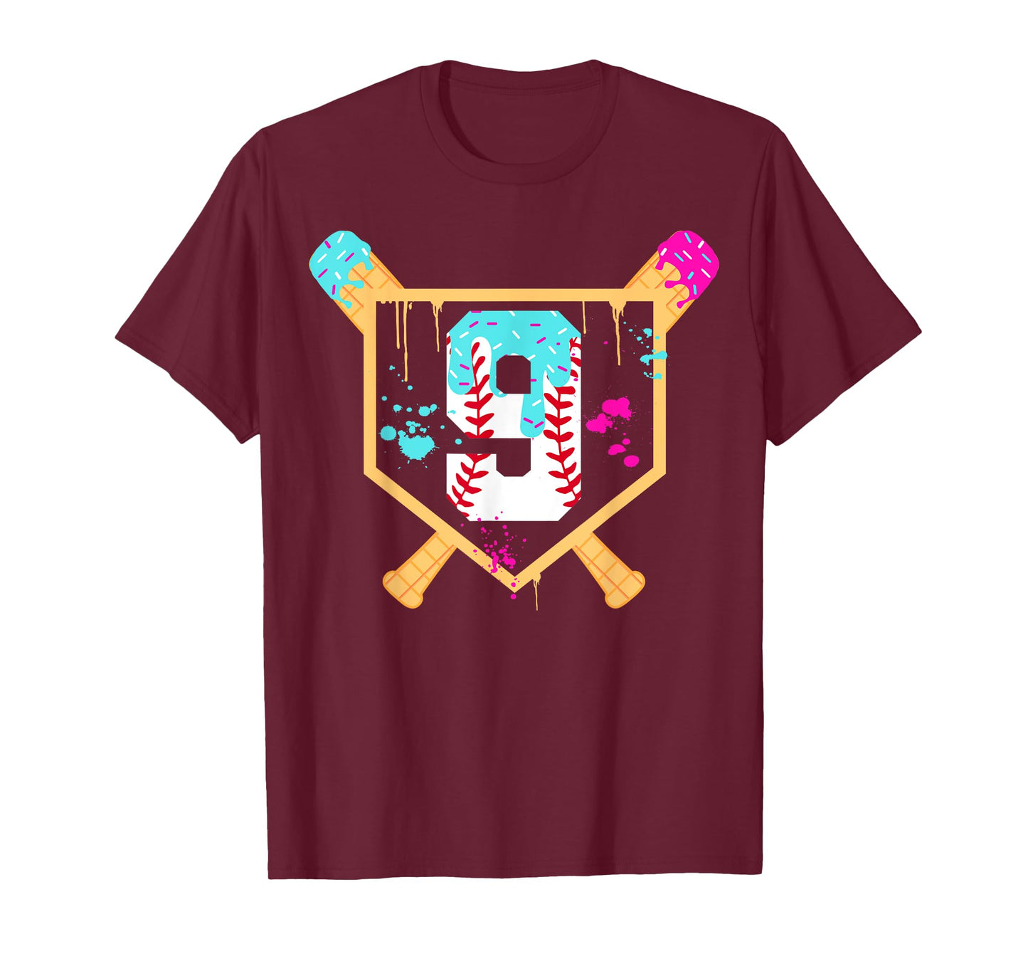 Baseball 9 Year Old Ice Cream Drip 9th Birthday Boy 9 T-Shirt