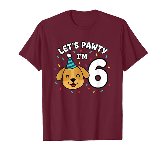 Dog Birthday Let's Pawty I'm 6 Puppy Party Design T-Shirt