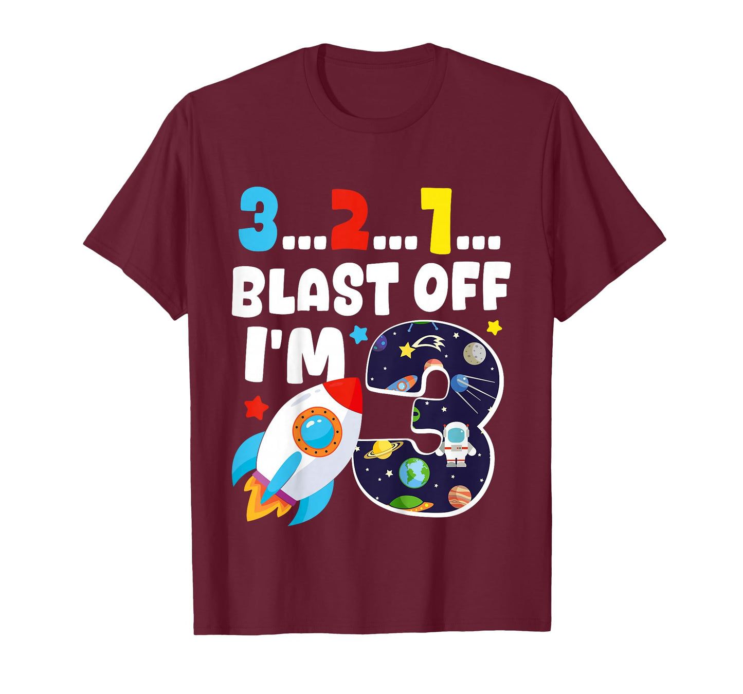 Blast Off I'm 3 Years Old 3rd Birthday Spaceship Astronaut T-Shirt