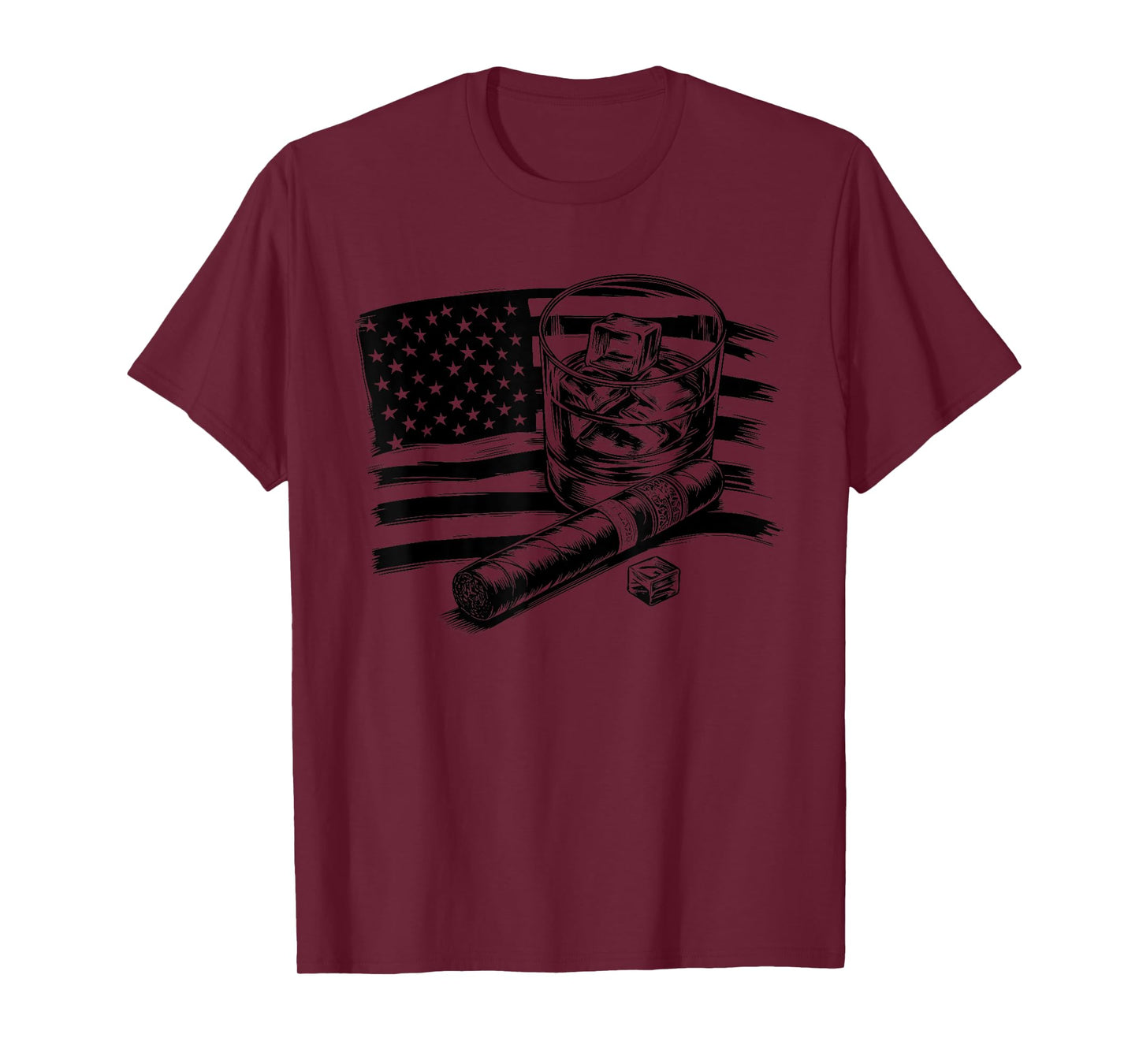 Cigar Whiskey American Flag - Patriotic USA Bourbon Lover T-Shirt