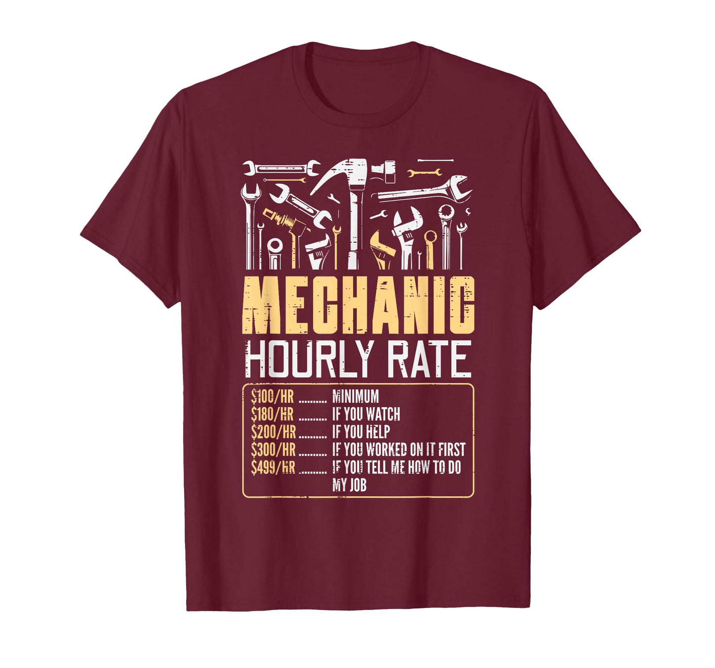 Car Mechanic Hourly Rate Auto Repair Humor Gag Dad Men Women T-Shirt