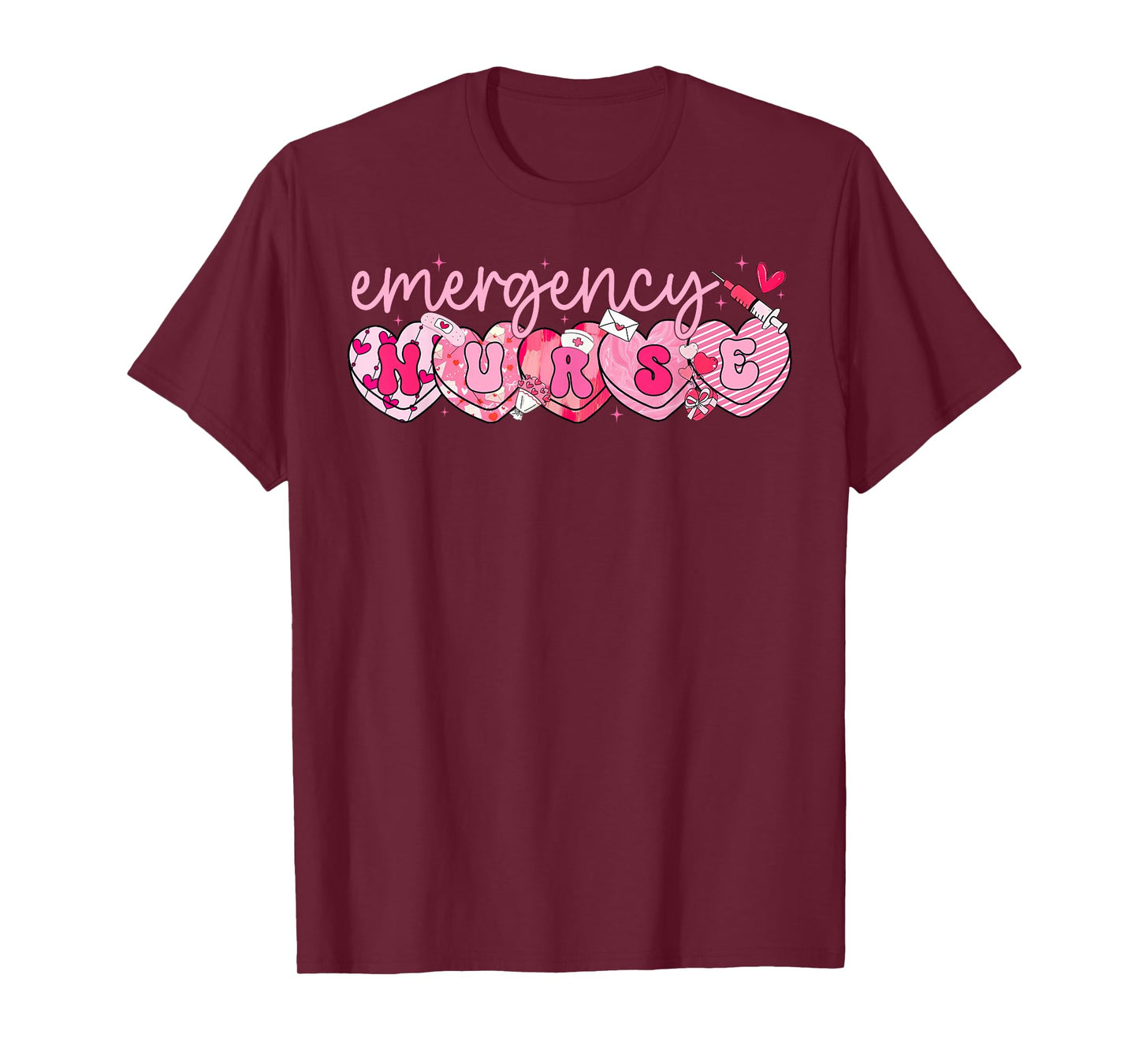 Valentine Emergency Department Nurse Hearts ER RN ED T-Shirt