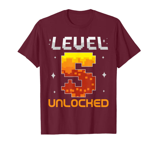 Level 5 Unlocked 5th Birthday Five Years Old Gamer Gaming T-Shirt