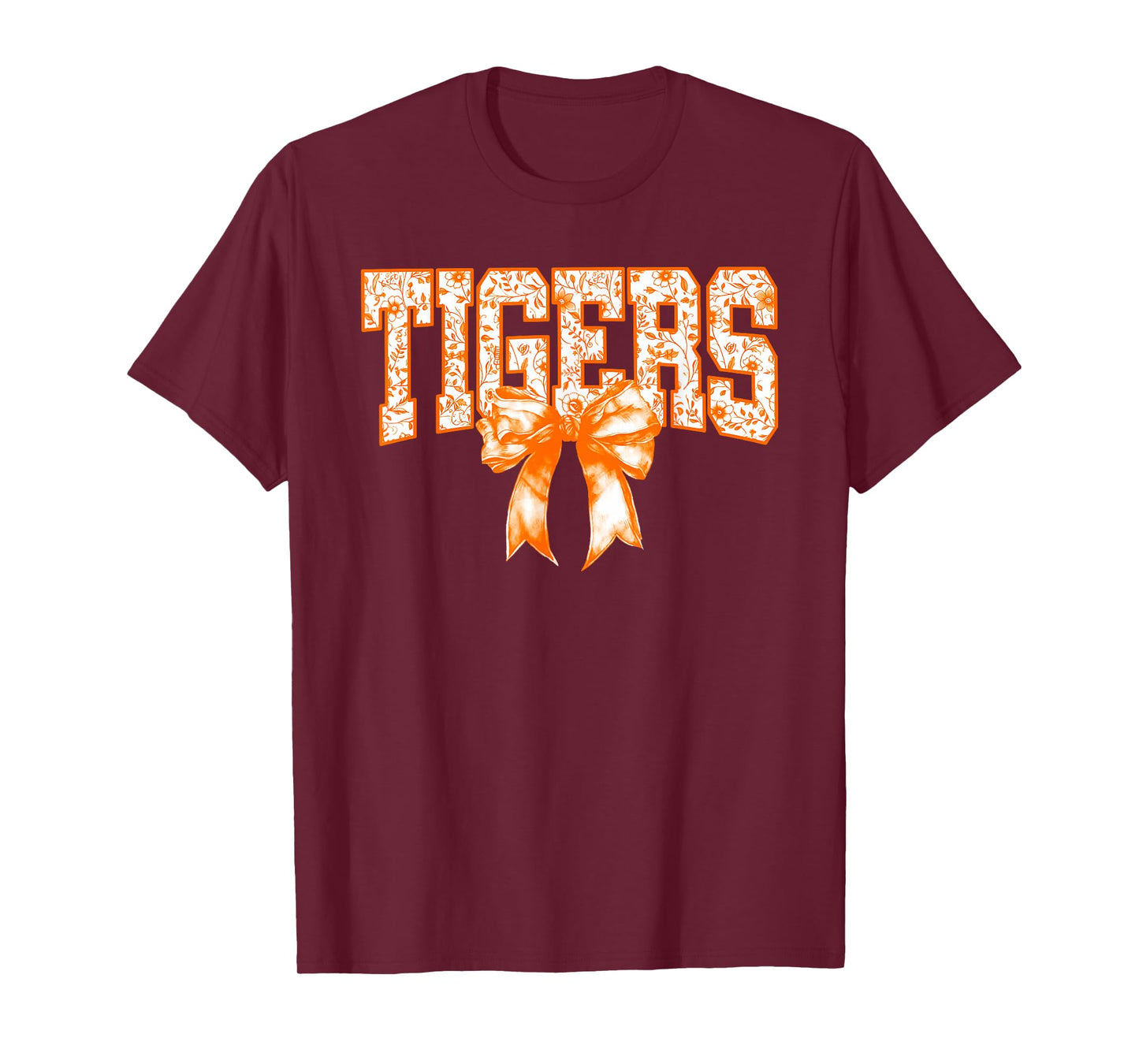 Floral Coquette Bow Tigers School Sports Team Spirit T-Shirt