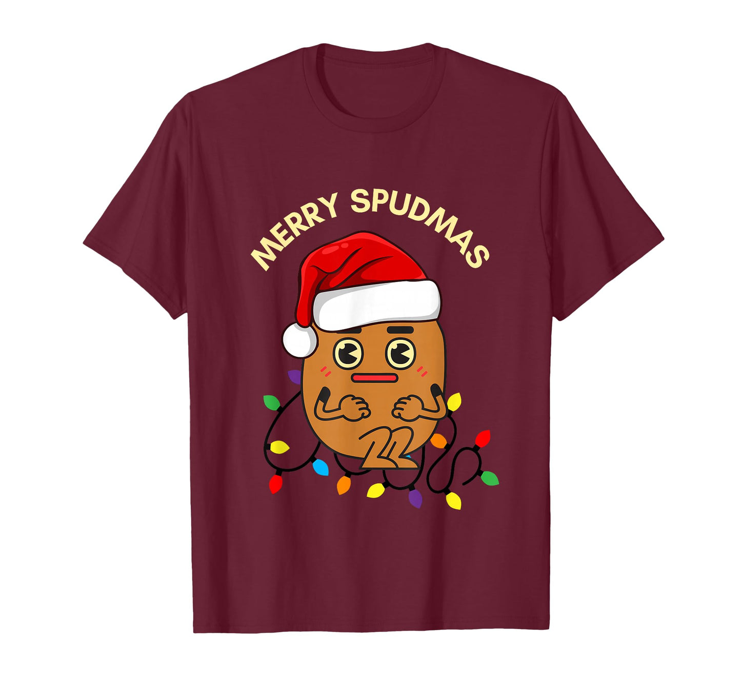 Merry Spudmas Funny Potato Santa Holiday Lights Christmas T-Shirt
