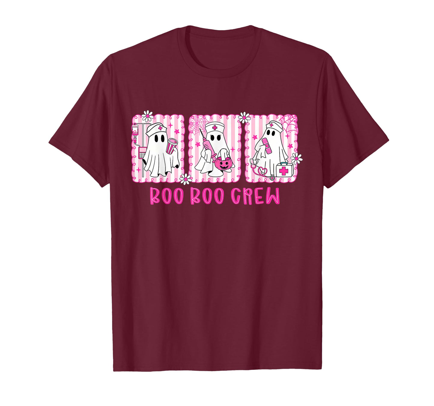 Boo Boo Crew Pink Ghost Nurse Halloween Breast Cancer T-Shirt