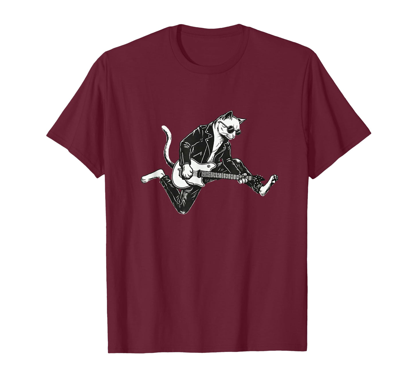 Punk Rock Cat Playing Electric Guitar Funny Musician T-Shirt