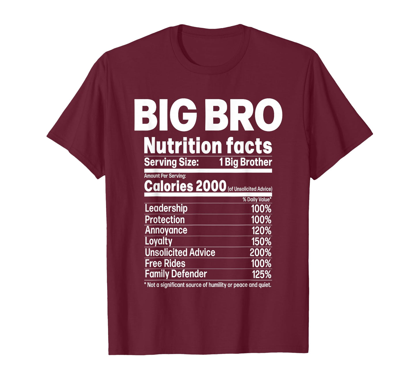 Big Brother Funny Sibling Humor Big Bro Nutrition Facts T-Shirt