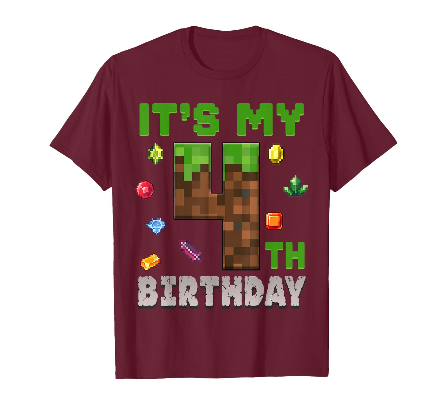 Birthday Boy It's My 4th Birthday 4 Year Old Pixel Gamer T-Shirt