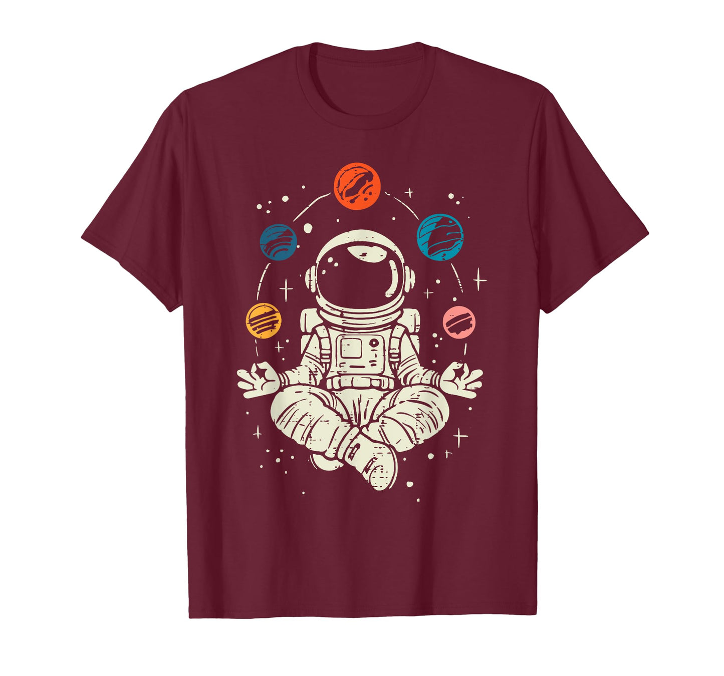 Meditating Astronaut Planets Space Yoga Lotus Kids Men Women T-Shirt