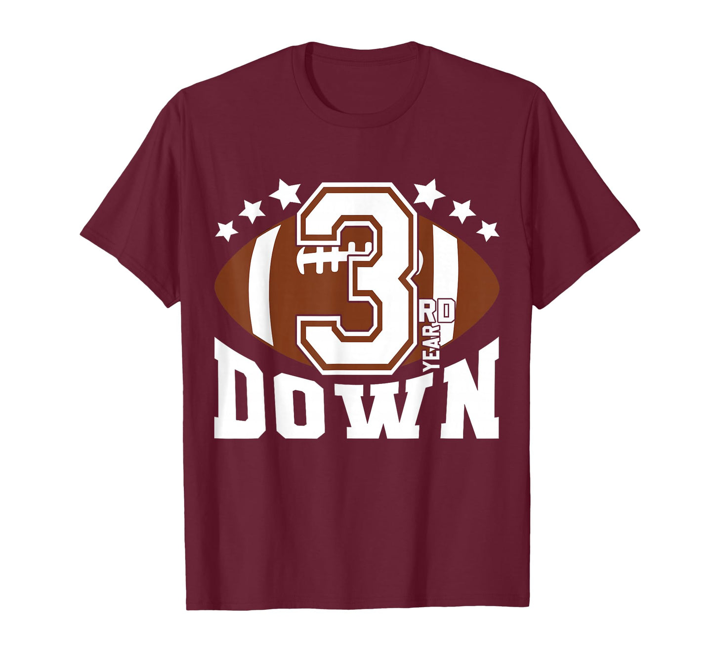 Kids 3rd Year Down Football Birthday Boy Party 3 Year Old T-Shirt