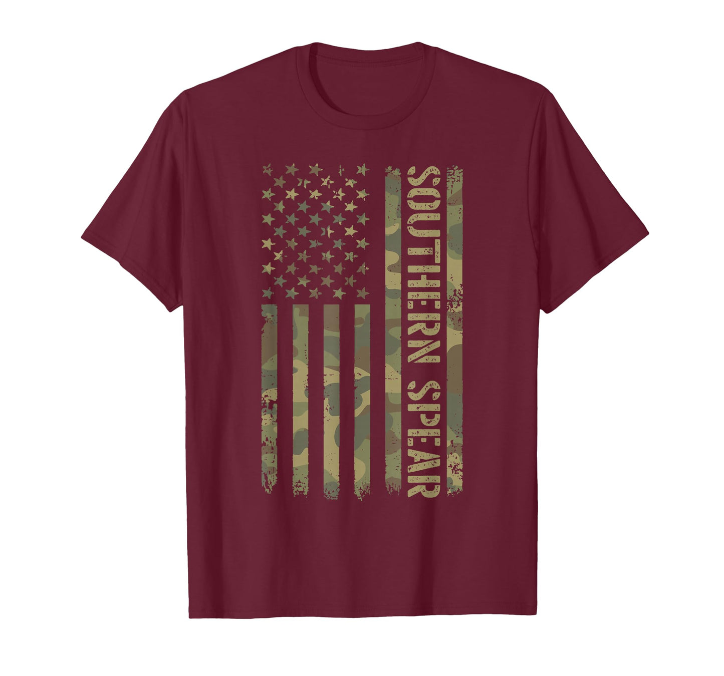 Southern Spear Veterans Distressed Camouflage American Flag T-Shirt