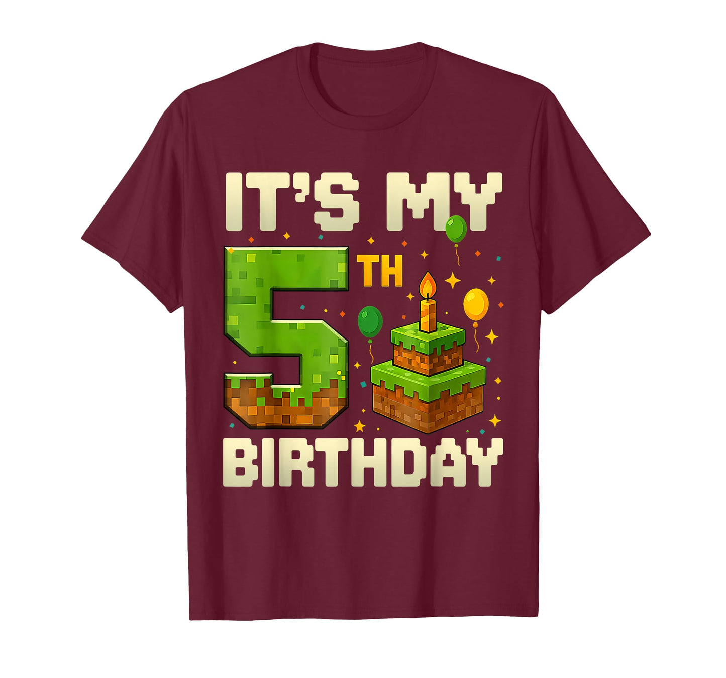 Birthday Boy 5 Years It's My 5th Birthday Game Video Pixel T-Shirt