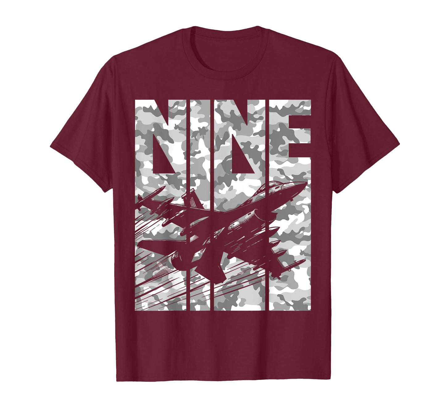 Military Fighter Jet Camo Nine Year Old Boys 9th Birthday T-Shirt