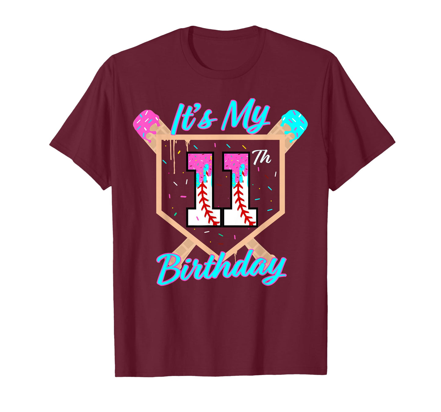 Baseball 11 Year Old Ice Cream Drip 11th Birthday Boy 11 T-Shirt