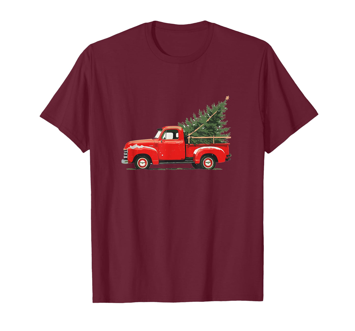 Red Vintage Truck with Tree Retro Christmas Style T-Shirt