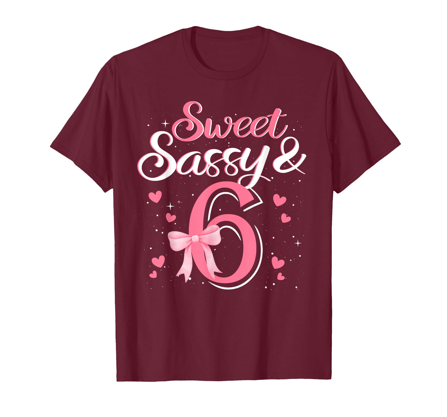 Pink Sweet Sassy And 6th Six Bow Birthday 6 Year Old Kids T-Shirt