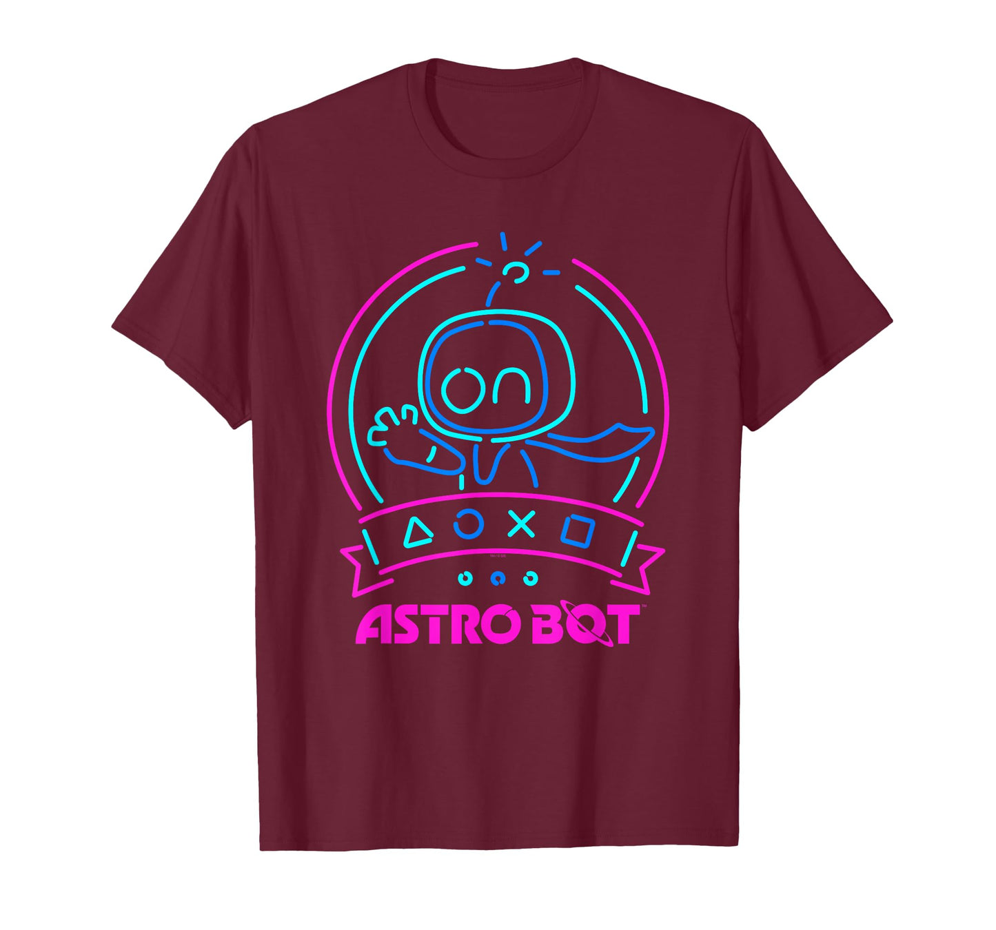 Astro Bot Neon Waving Character with Icons Video Game T-Shirt