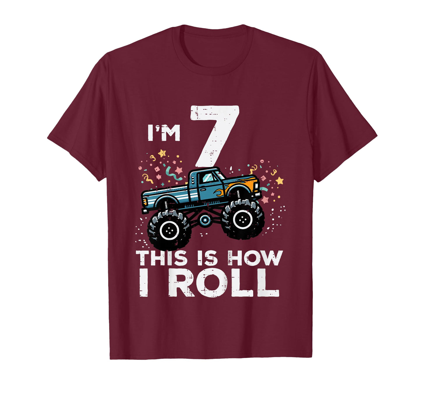 Kids Im 7 Years Old Monster Truck 7th Birthday Boys Kids T-Shirt