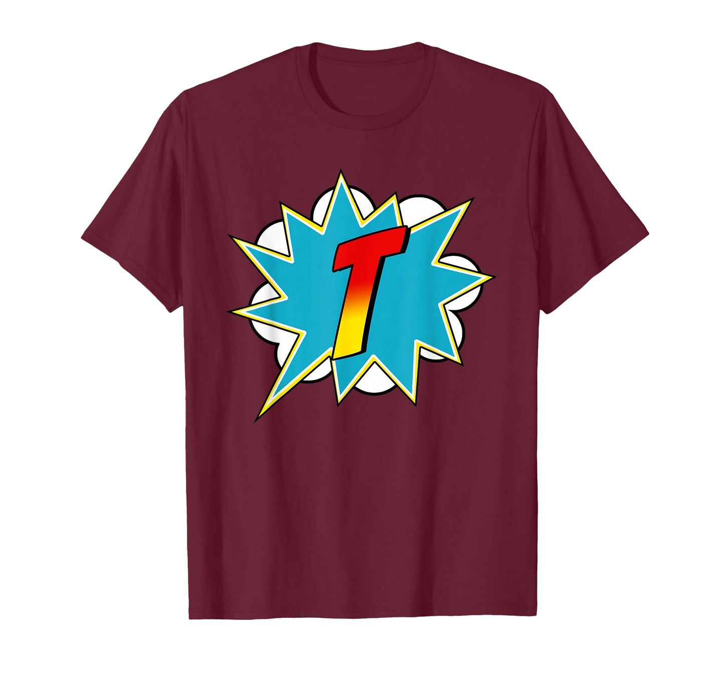 Letter Superhero Name Comic Costume T-Shirt: Black, Small, Retro, Superhero, Cartoon, Unisex-Adults & Kids, Short Sleeve, T-Shirt, Retro-Superhero-T-Shirt
