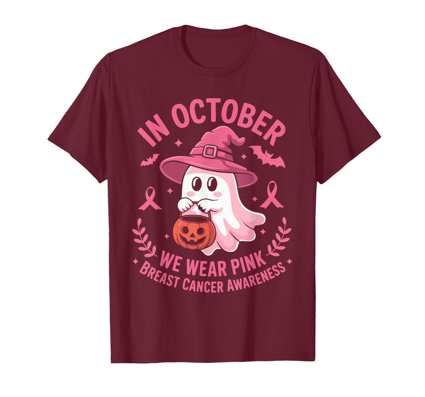 Halloween Ghost in October We Wear Pink Breast Cancer Women T-Shirt