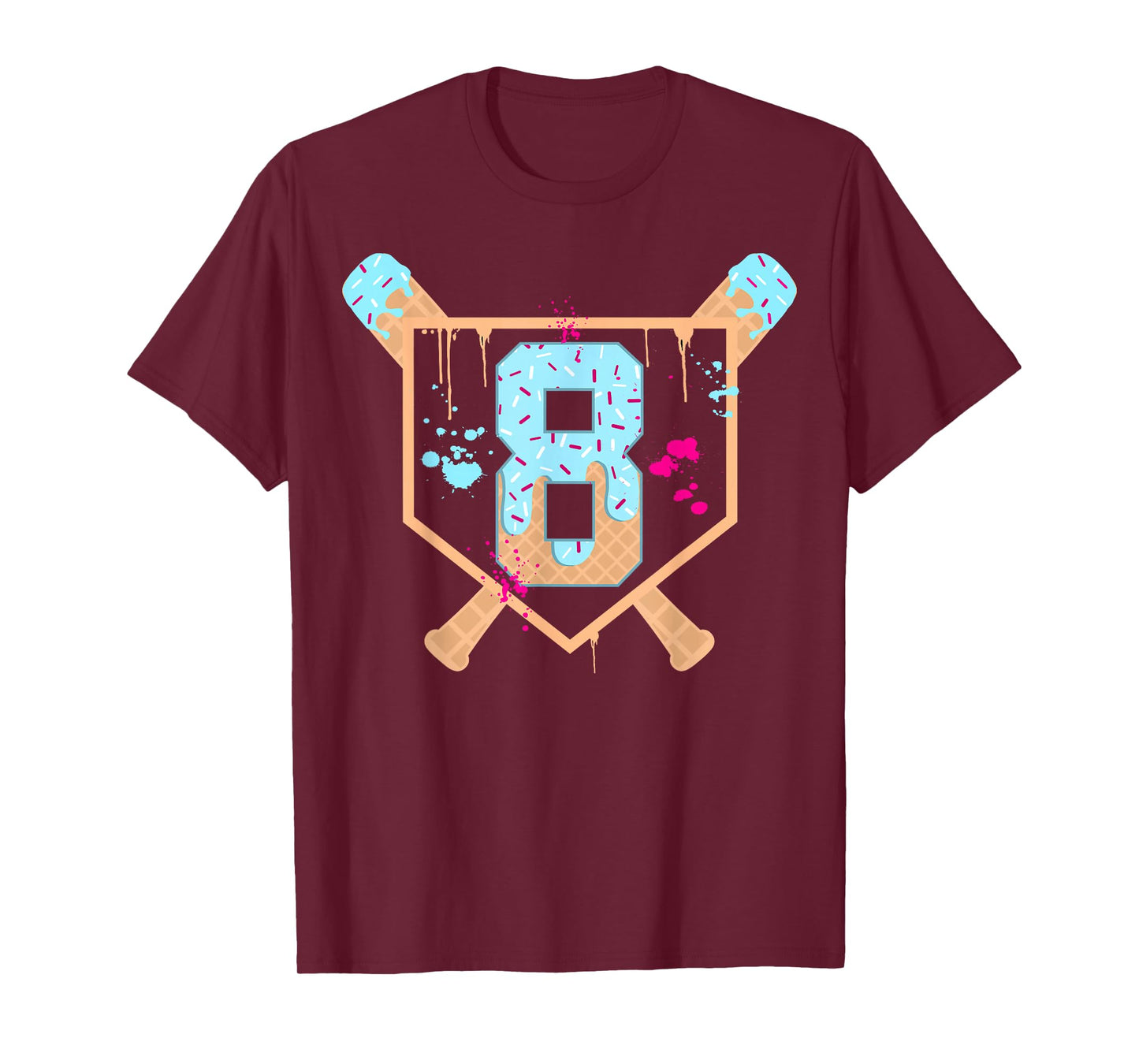 Baseball 8 Year Old Ice Cream Drip 8th Birthday Boy Number 8 T-Shirt