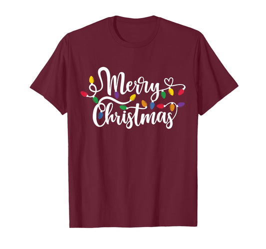 Merry Christmas Lights Red Santa Hat Xmas Family Men Women T-Shirt