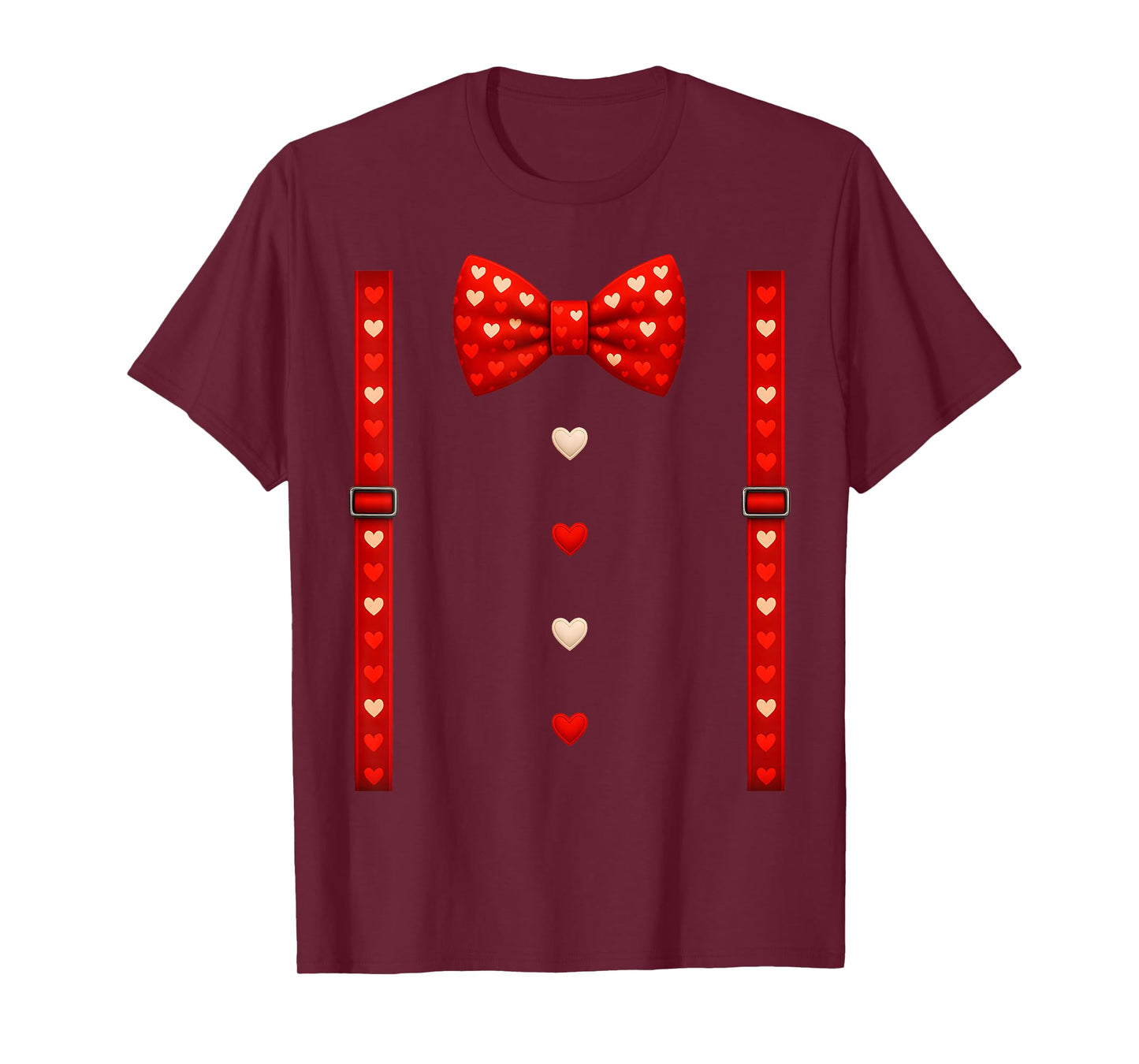 Valentine Red Hearts Bow Tie Suspenders Costume Mens Boys T-Shirt