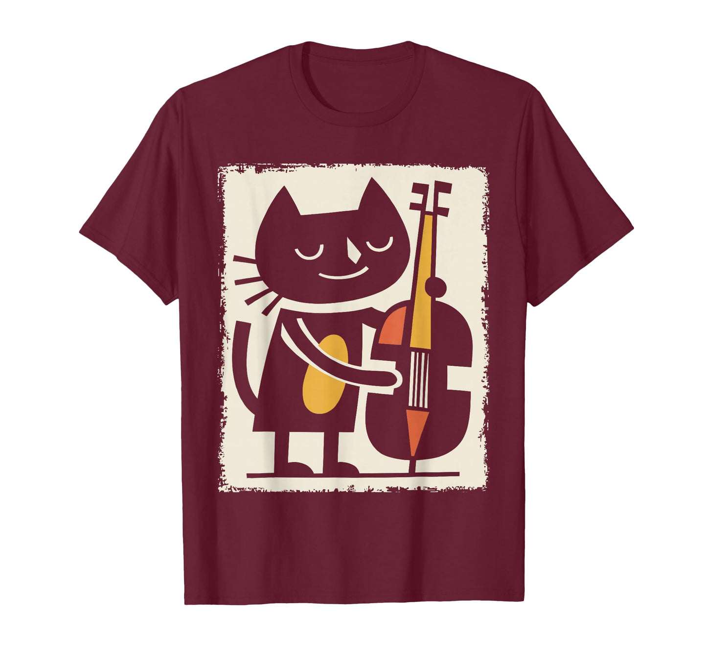 Retro Cat Upright Bass Illustration Jazz Cartoon Art T-Shirt
