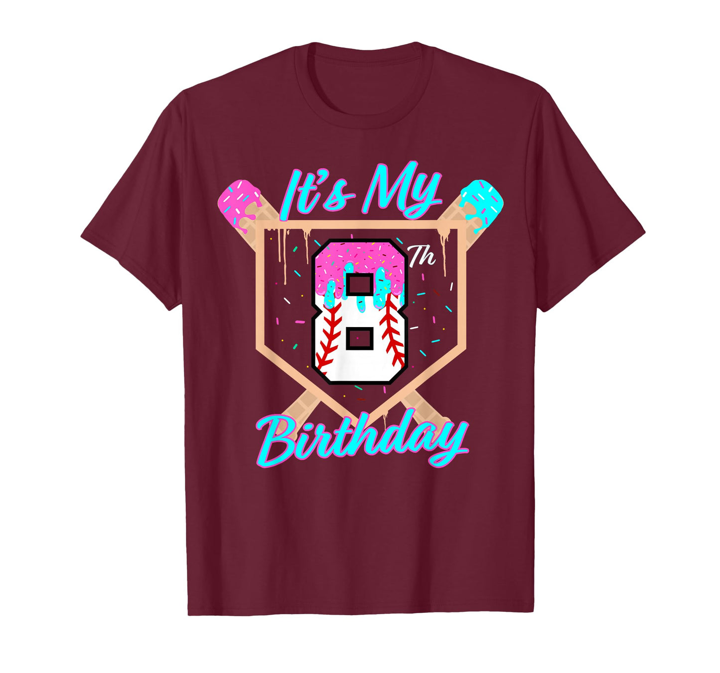 Baseball 8 Year Old Ice Cream Drip 8th Birthday Boy Number 8 T-Shirt