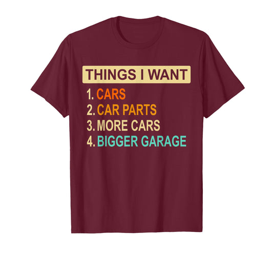 Things I Want Car Parts Enthusiast Auto Mechanic Engine Mens T-Shirt