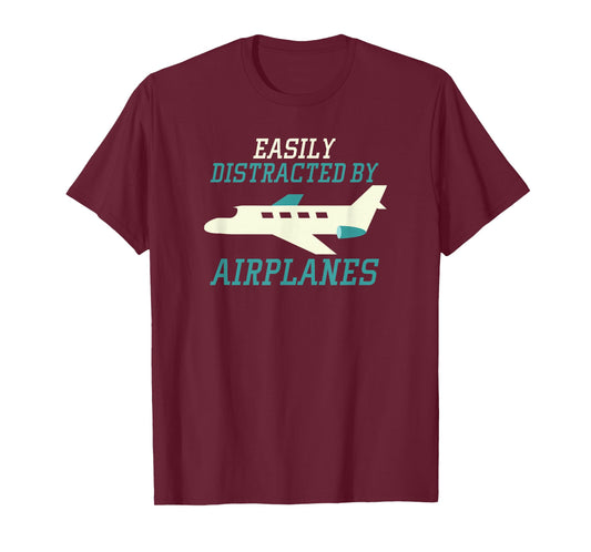 Distracted by Airplanes Aviator Pilot T-Shirt