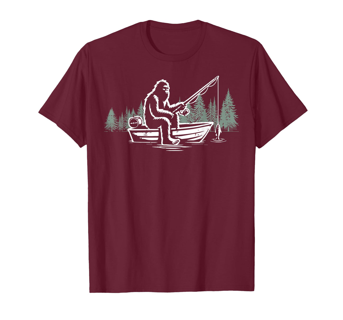 Bigfoot Fishing Boat Funny Sasquatch Fisherman Men Women Kid T-Shirt