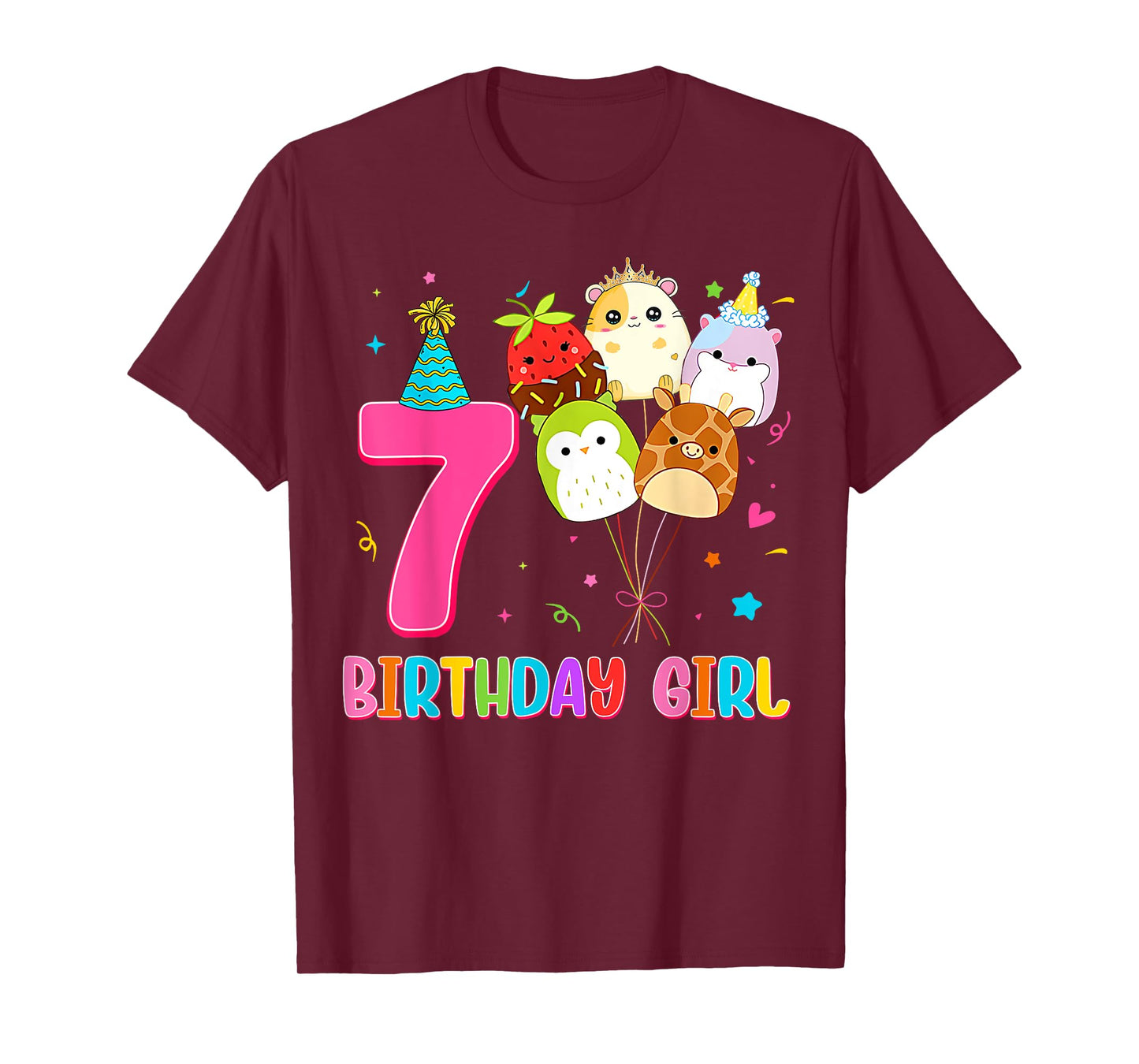 Birthday Girl Squish Squad 7 Years Old Cute 7th Birthday T-Shirt