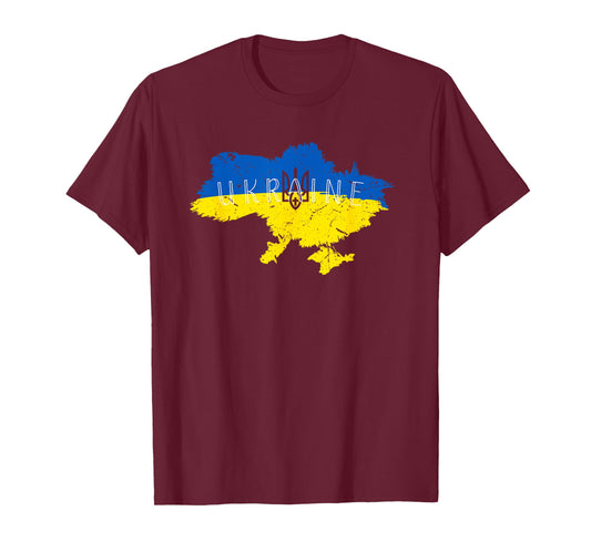Ukrainian Pride Tryzub Ukraine Map Vintage Retro Flag Art T-Shirt