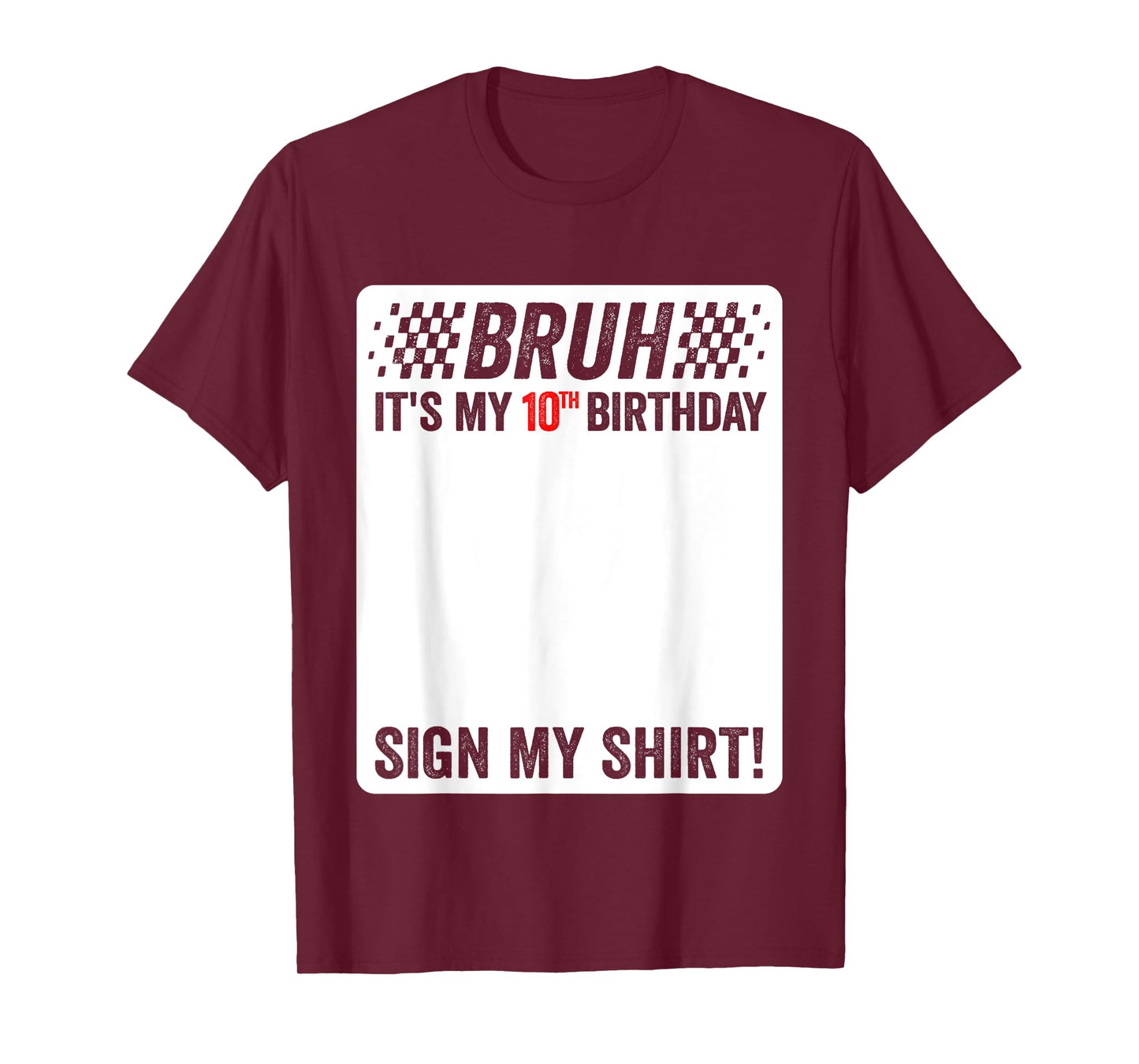 10th Birthday Sign My Shirt Boys Checkered Race Car Party T-Shirt