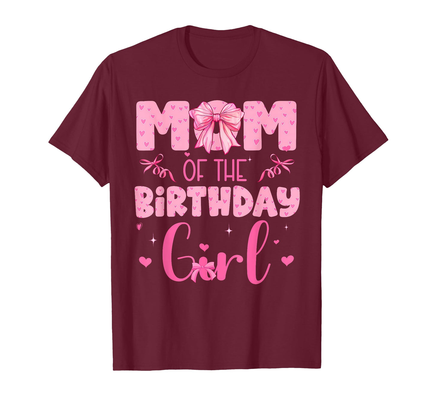 Mom Of The Birthday Girl Family Pink Coquette Bow T-Shirt
