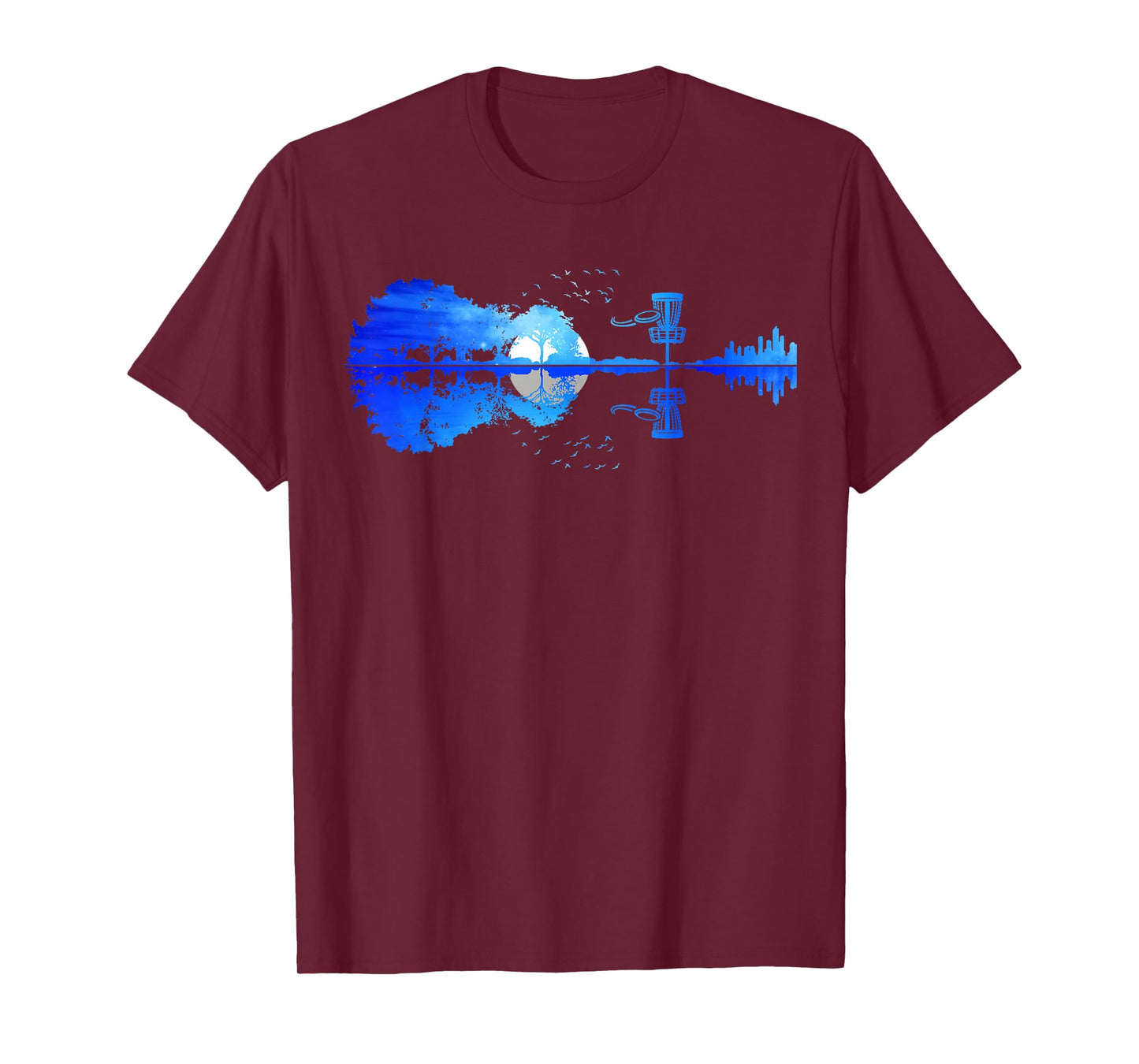 Men Disc Golf Frisbee Golfer Sunset Guitar Guitarist Golfing T-Shirt
