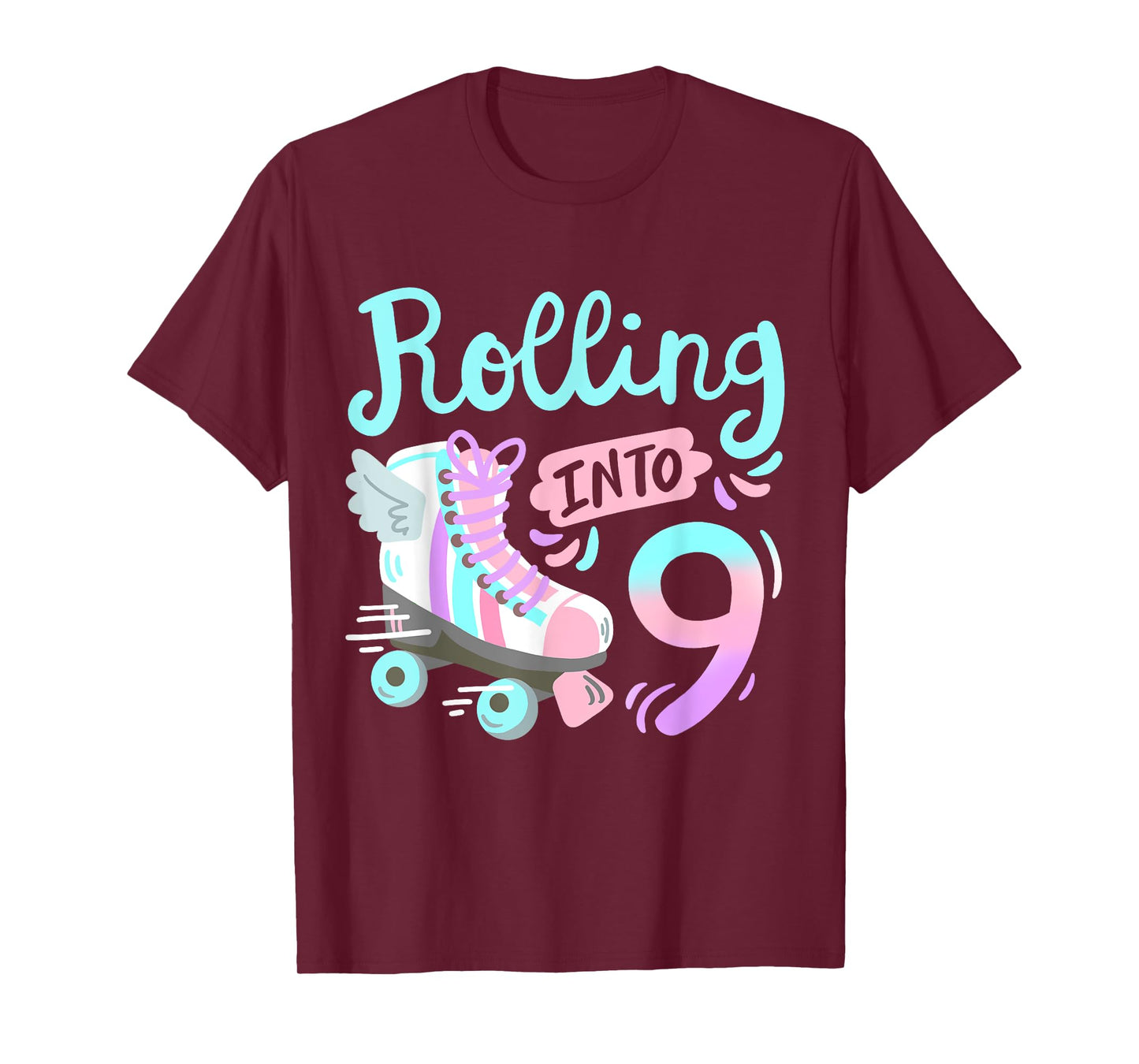 Rolling Into 9 Roller Skates Skater Girl 9th Birthday Party T-Shirt