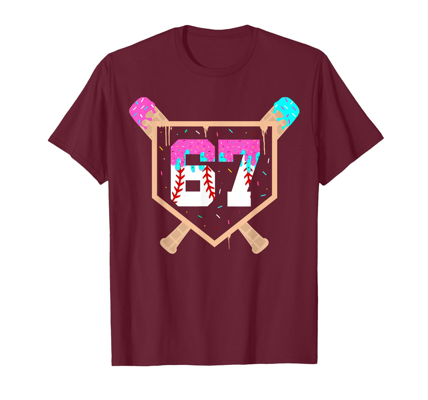 Baseball Ice Cream Drip Number 67 Player 67th Birthday T-Shirt