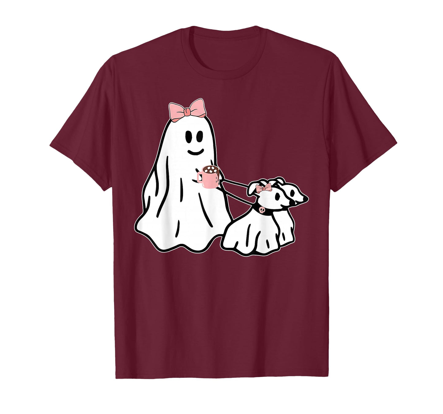 Funny Ghost Walking Dog Spooky Season Halloween Coquette T-Shirt