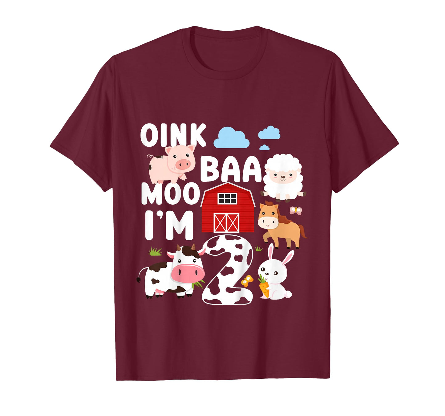 Oink Baa Moo I'm 2 Farm Animals 2nd Birthday T-Shirt