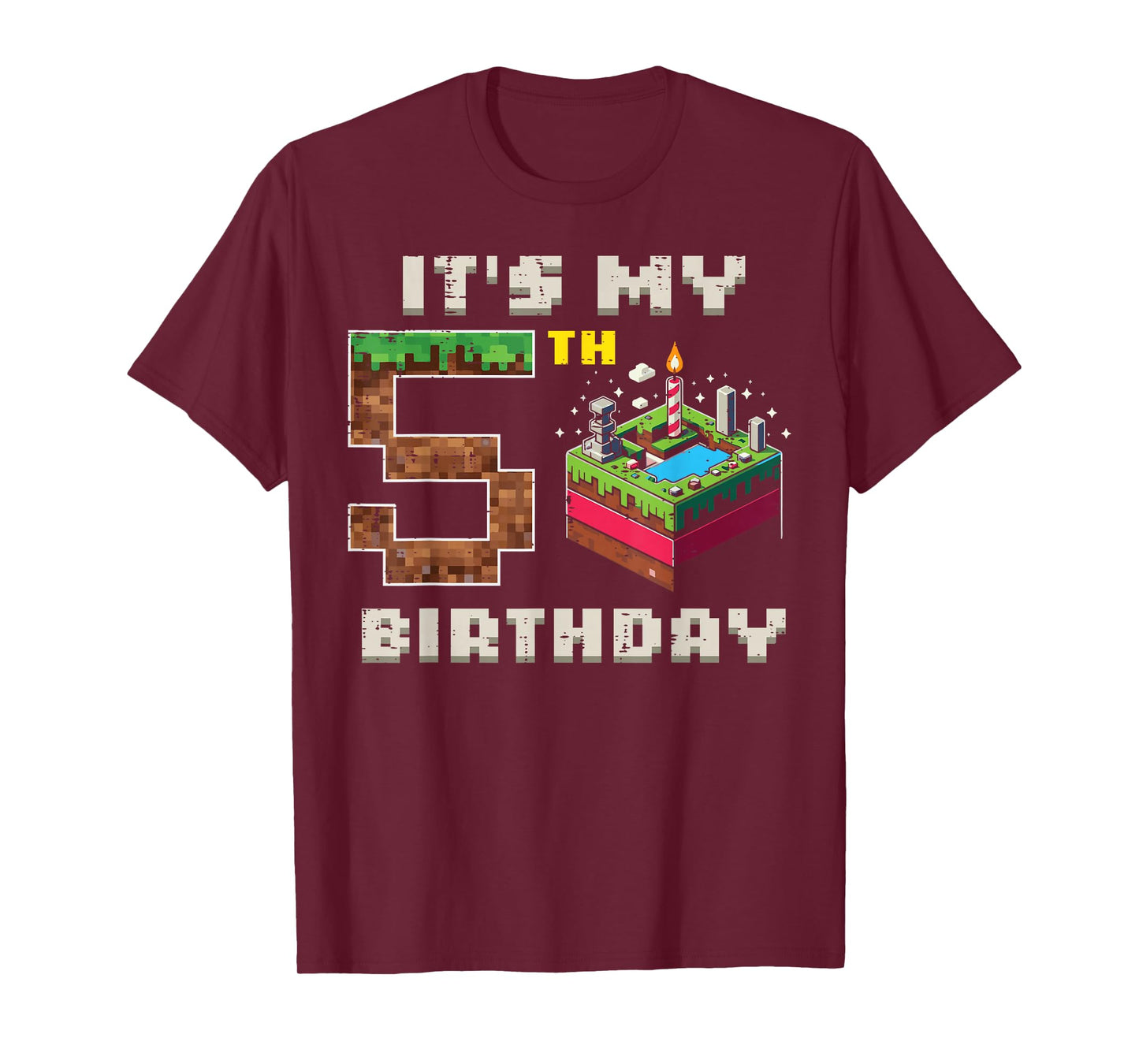 My 5th Birthday Pixel Game 5 Cake Video Gamer Boys Kid Youth T-Shirt