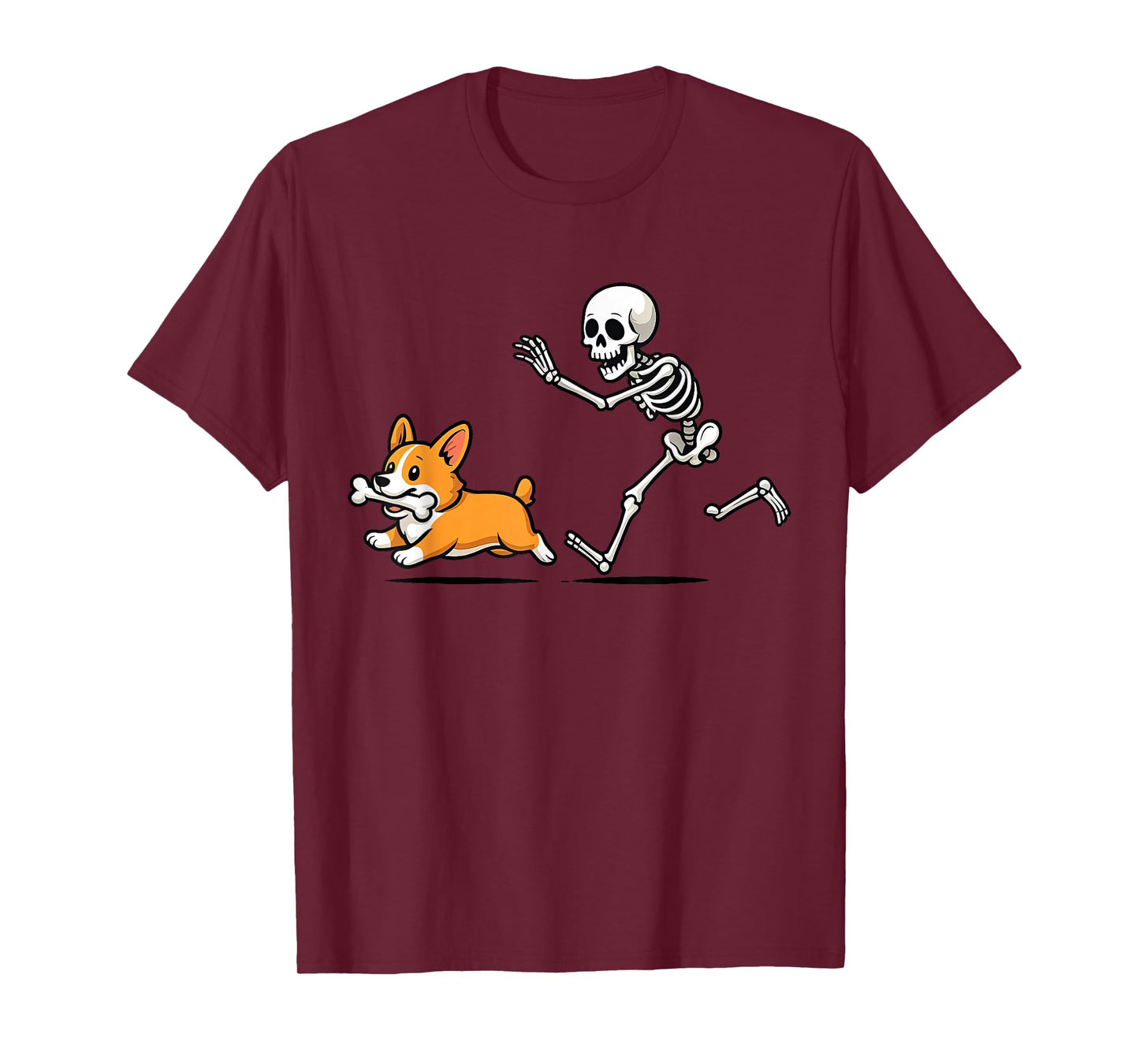 Funny Skeleton Chasing Corgi Halloween Dog Mom Pet Lover T-Shirt