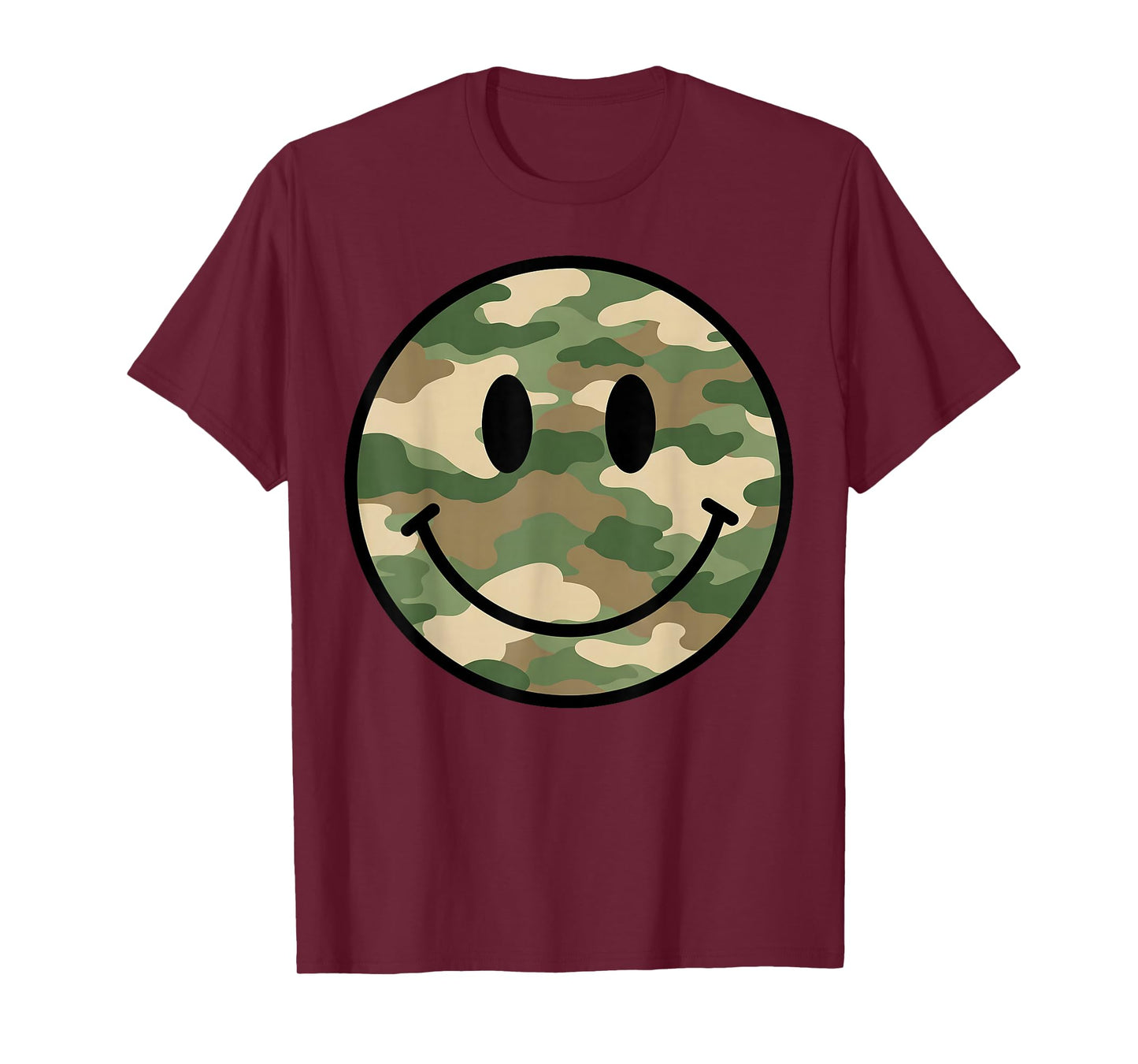 70s Camo Smile Face Smiling Happy Camouflage Lover Funny T-Shirt
