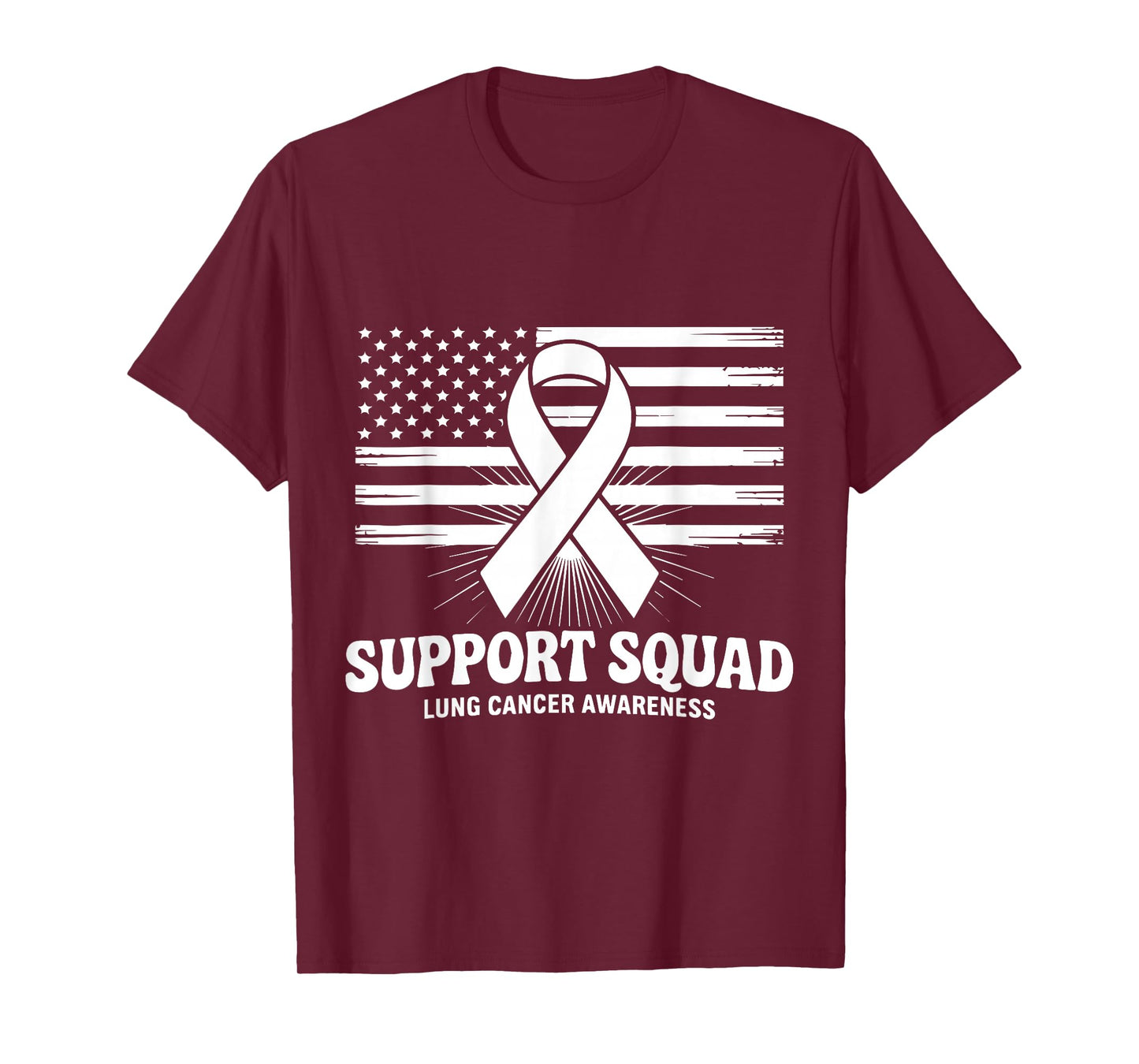 Support Squad Lung Cancer Awareness White Ribbon USA Flag T-Shirt