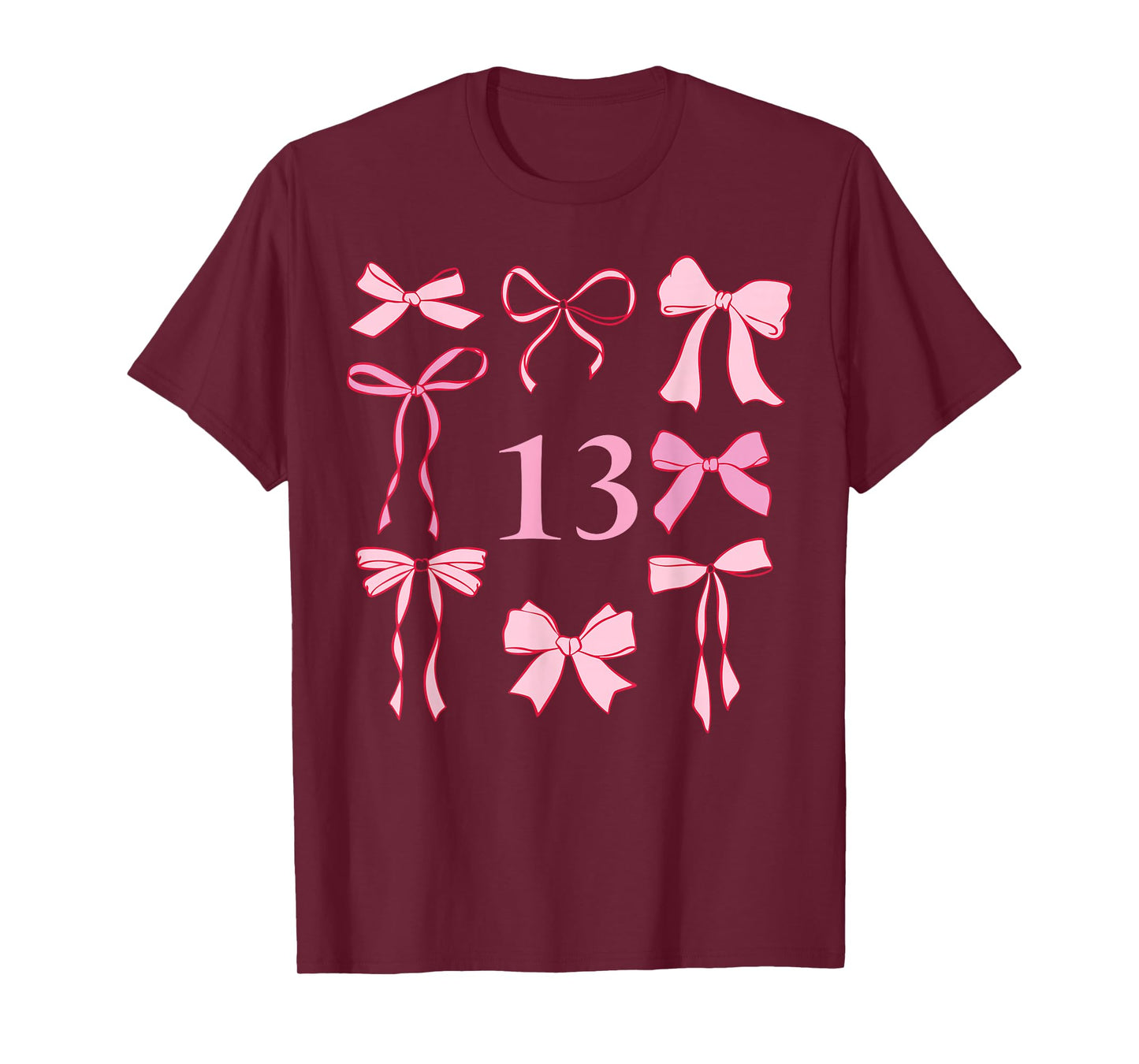 Hello Thirteen Coquette Preppy Pink Bow 13th Birthday Girl T-Shirt