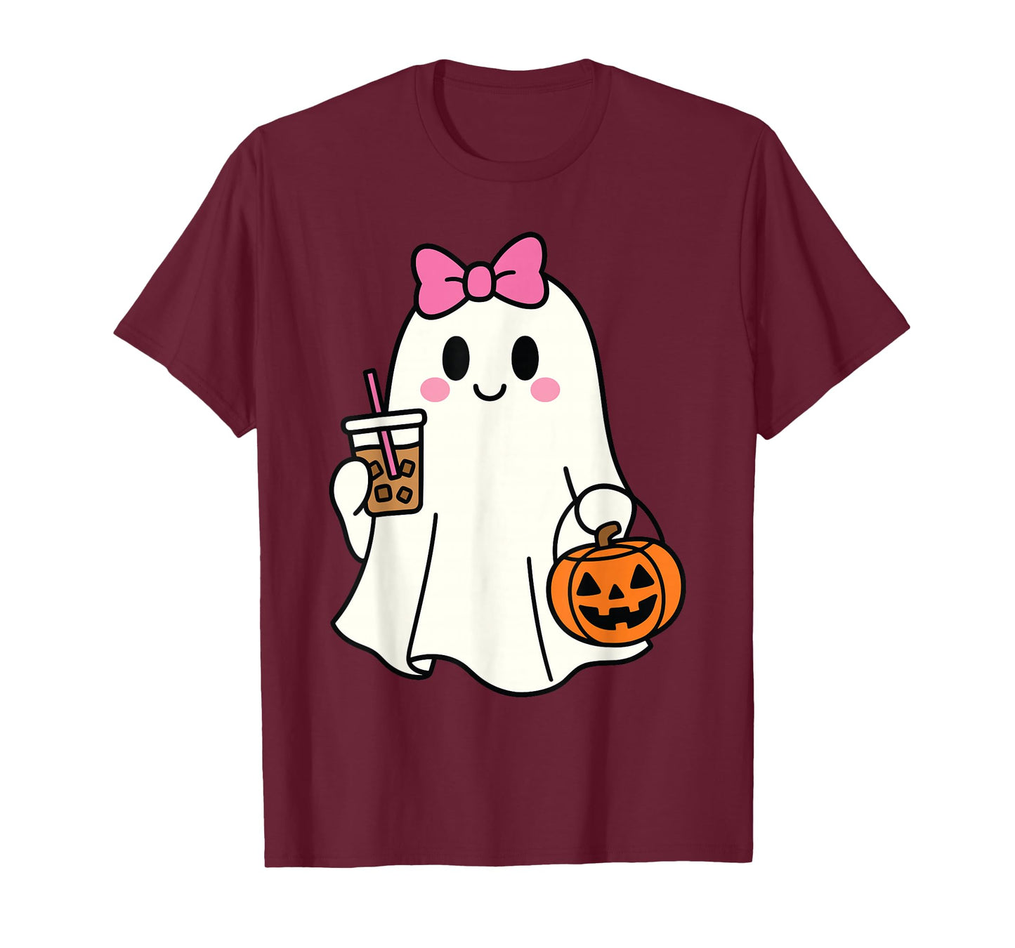 Halloween Ghost Drinking Coffee iced Coffee Costume Women T-Shirt